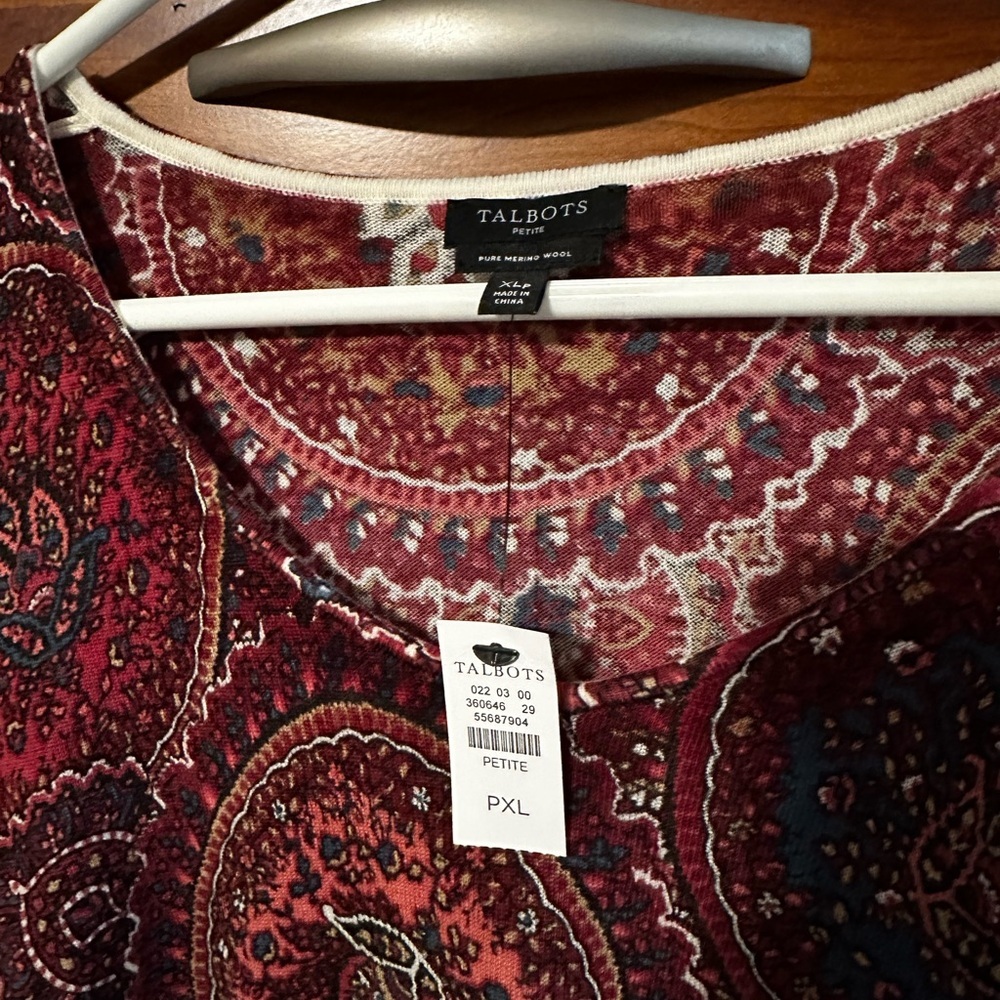 Talbots Soft Wool Lightweight Printed Knit Top -XLP. NWT. - Picture 2 of 5